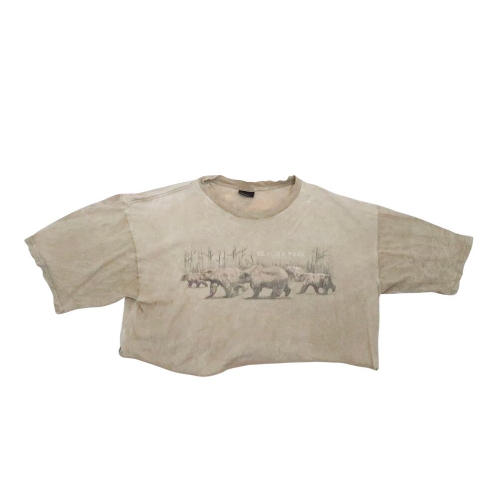 Vintage 90s Prairie Mountain Tan Bear Graphic Cropped T-Shirt